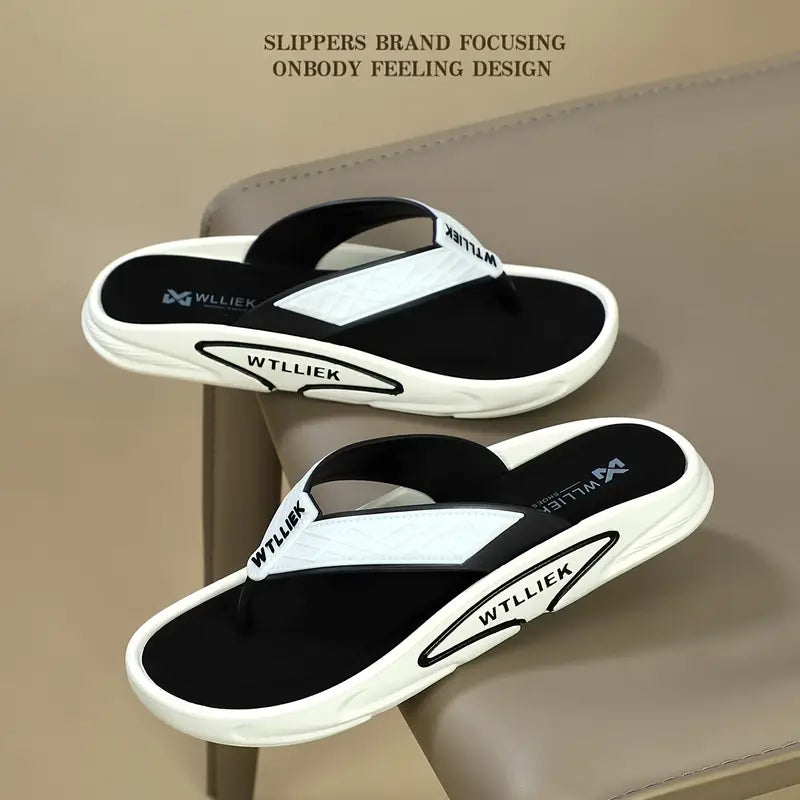 Stylish Men’s Black & White Slide Sandals – Adjustable Fit, Anti-Slip Sole, All-Day Comfort