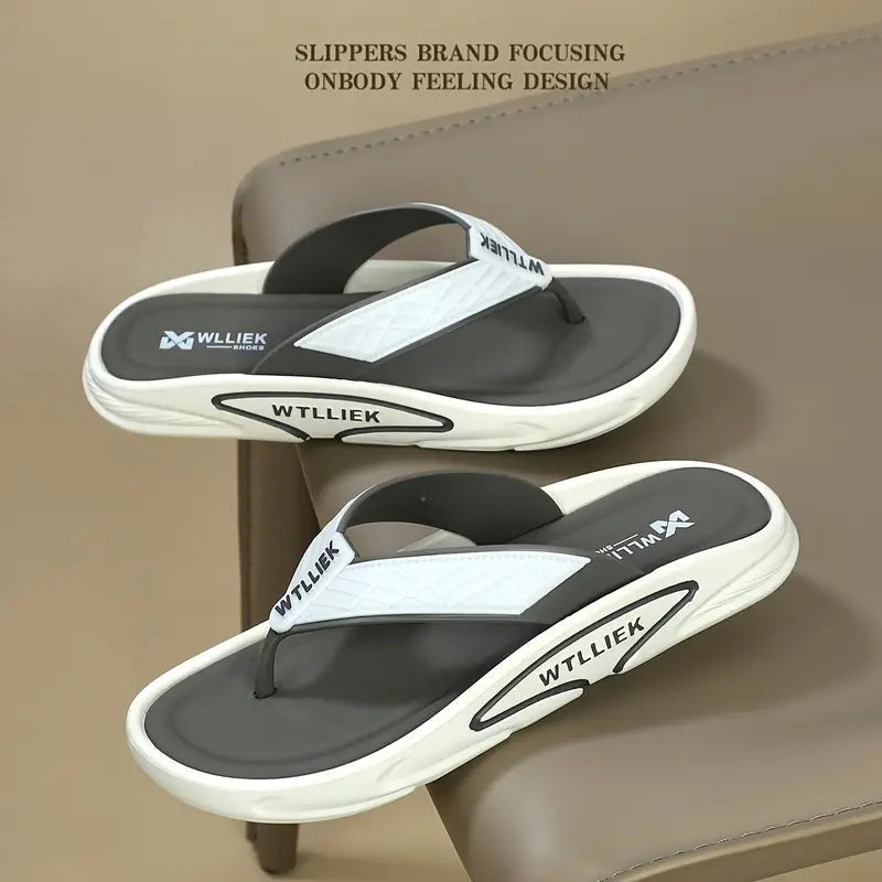 Stylish Men’s Black & White Slide Sandals – Adjustable Fit, Anti-Slip Sole, All-Day Comfort