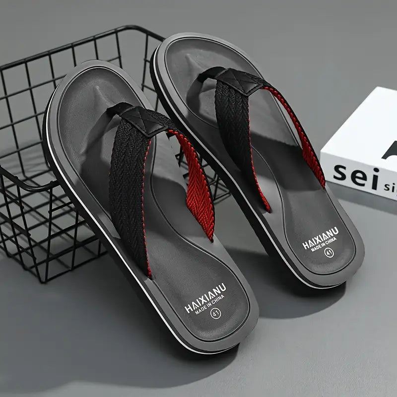 Men’s Lightweight Summer Flip-Flops – Black & Red EVA Sole, Casual Slip-On Comfort