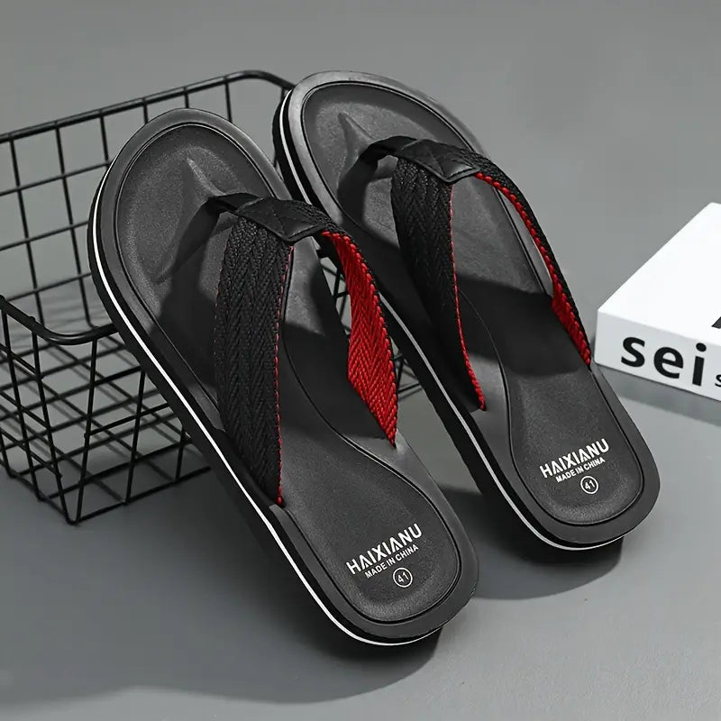 Men’s Lightweight Summer Flip-Flops – Black & Red EVA Sole, Casual Slip-On Comfort